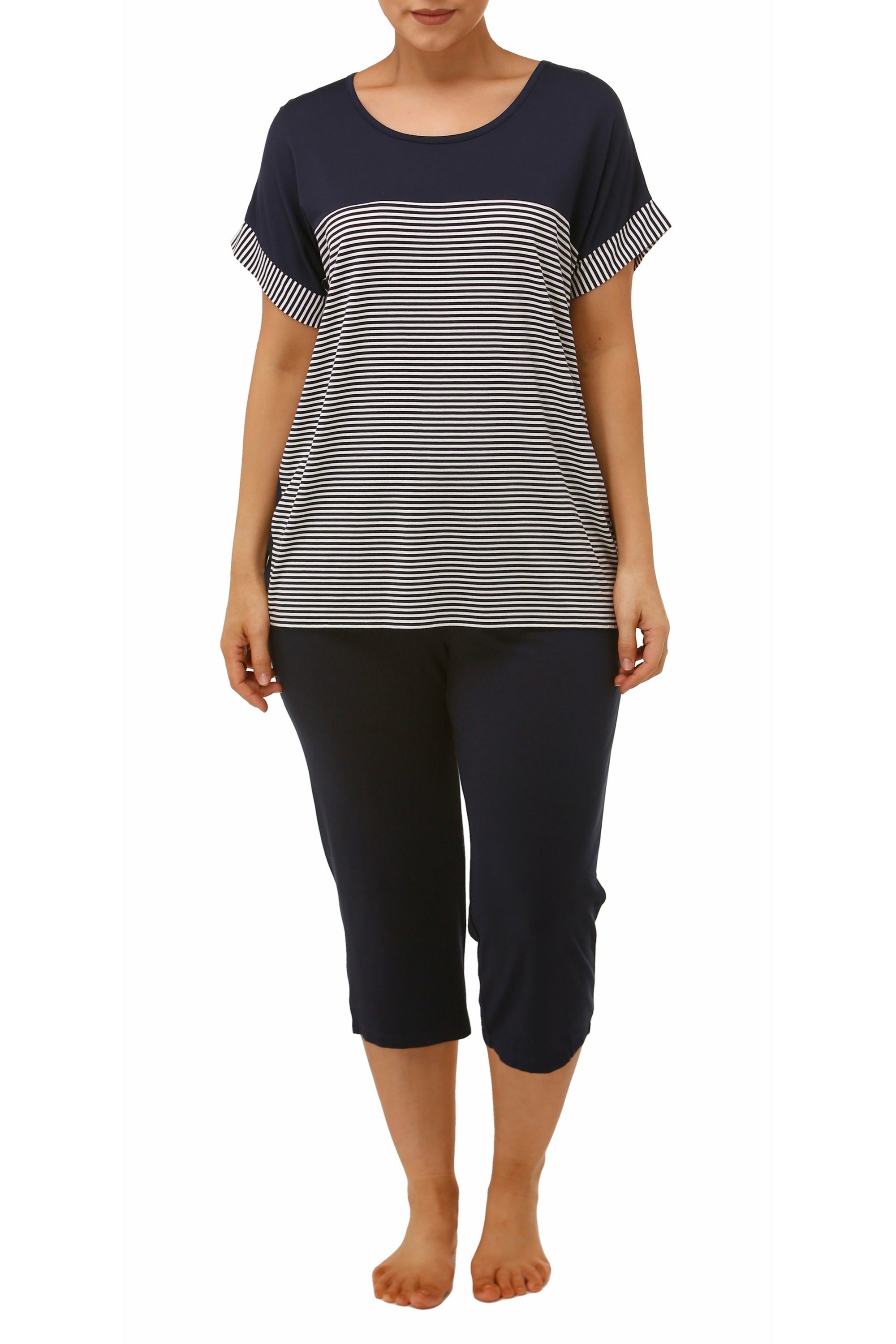 Yuu NYC Viscose Knit Capri Pyjama -Navy(2X Only)
