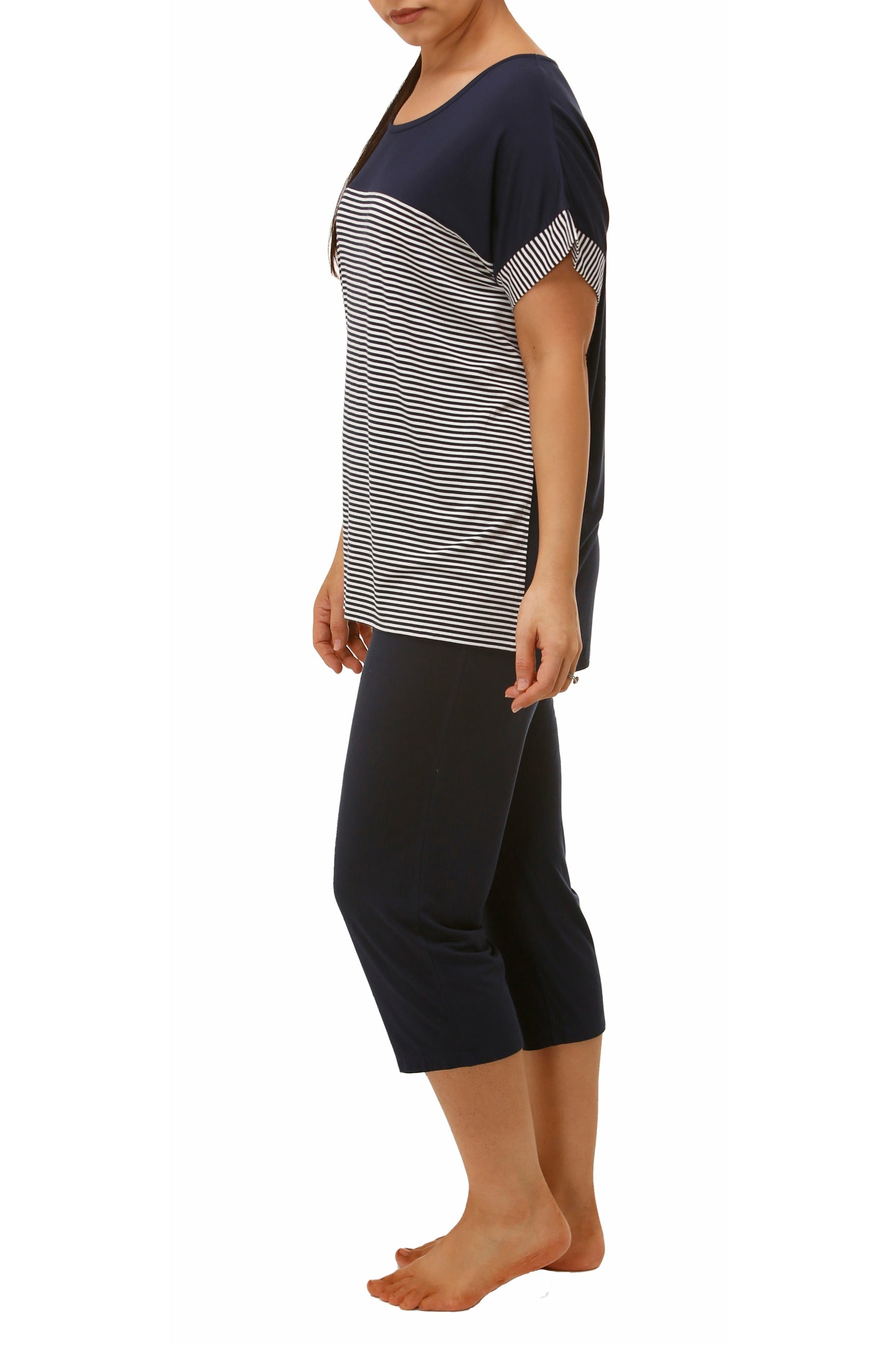 Yuu NYC Viscose Knit Capri Pyjama -Navy(2X Only)